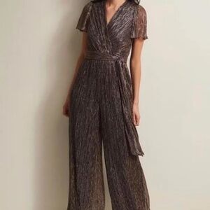 Christmas Hope Ave Holiday Time All In FavorPlisse Metallic Jumpsuit L Gold